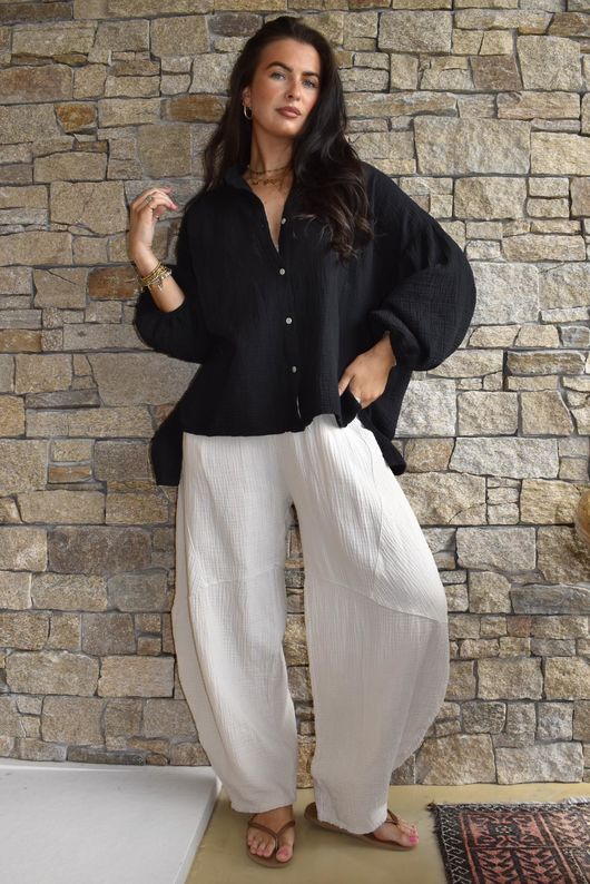 Hush Pillow Cotton Nero Boyfriend Shirt Black